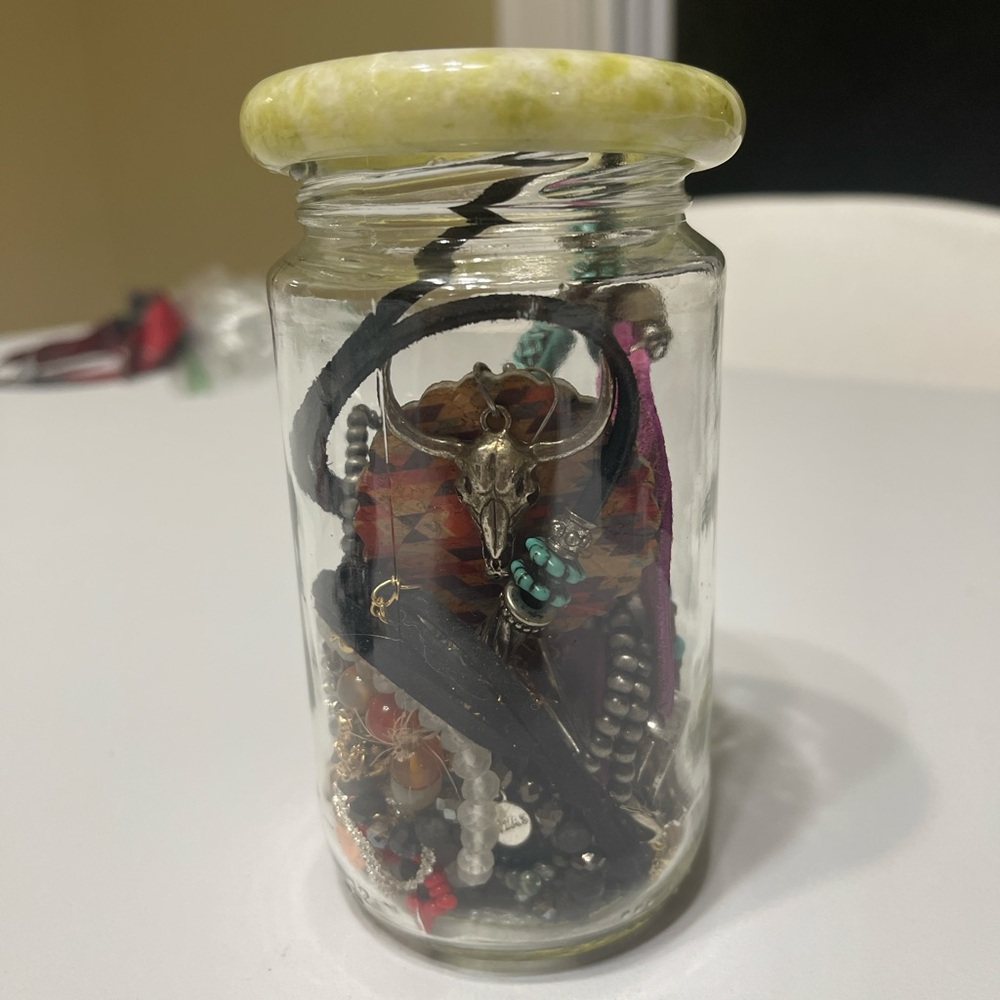 Glass Jar with Assorted Jewelry